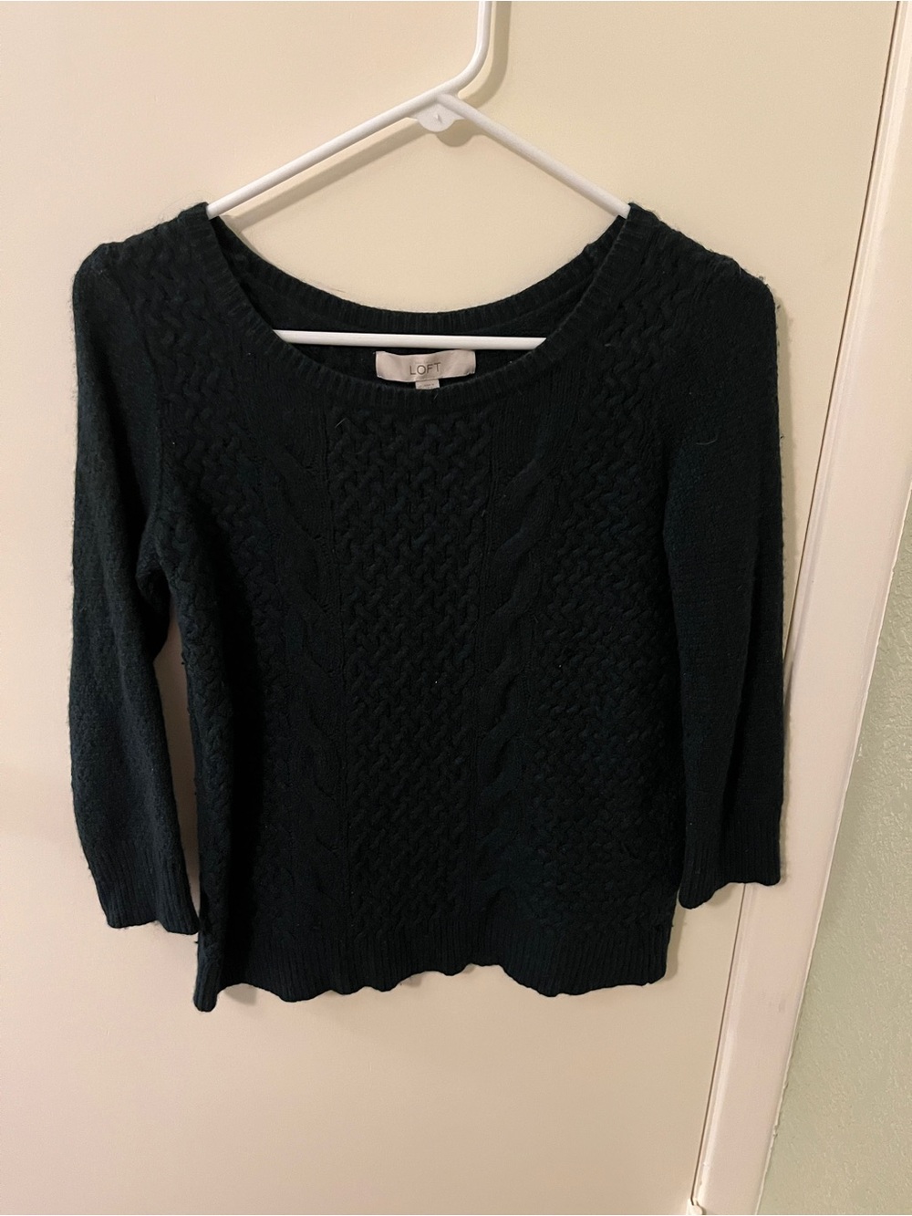 LOFT green Cable-Knit Scoop-Neck Sweater